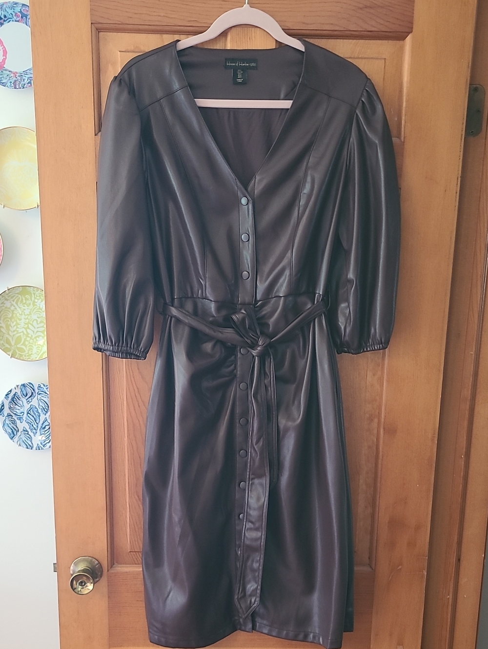 House Of Harlow Faux Leather Midi Dress in Dark Brown Large